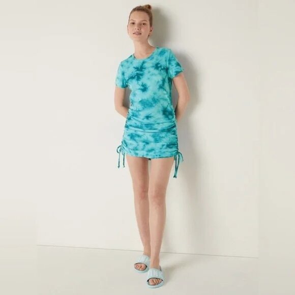 PINK Mini Dress L Beach Cover Up Terry Cloth Blue Tie Dye Victoria's Secret - Picture 1 of 9